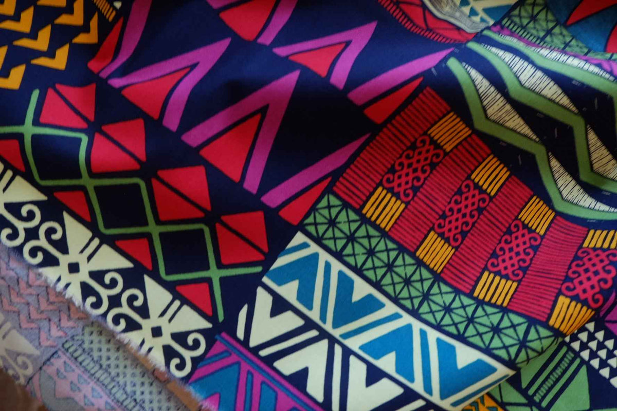 Vibrant Tribal Geometric Cotton Poplin Fabric – 2.19 yd