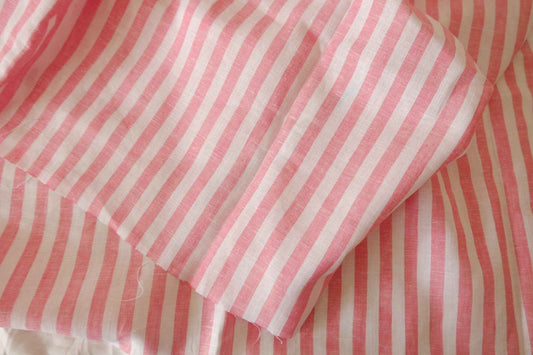 Blush Pink Striped Lightweight Pure Linen Fabric, 1.64 Yards