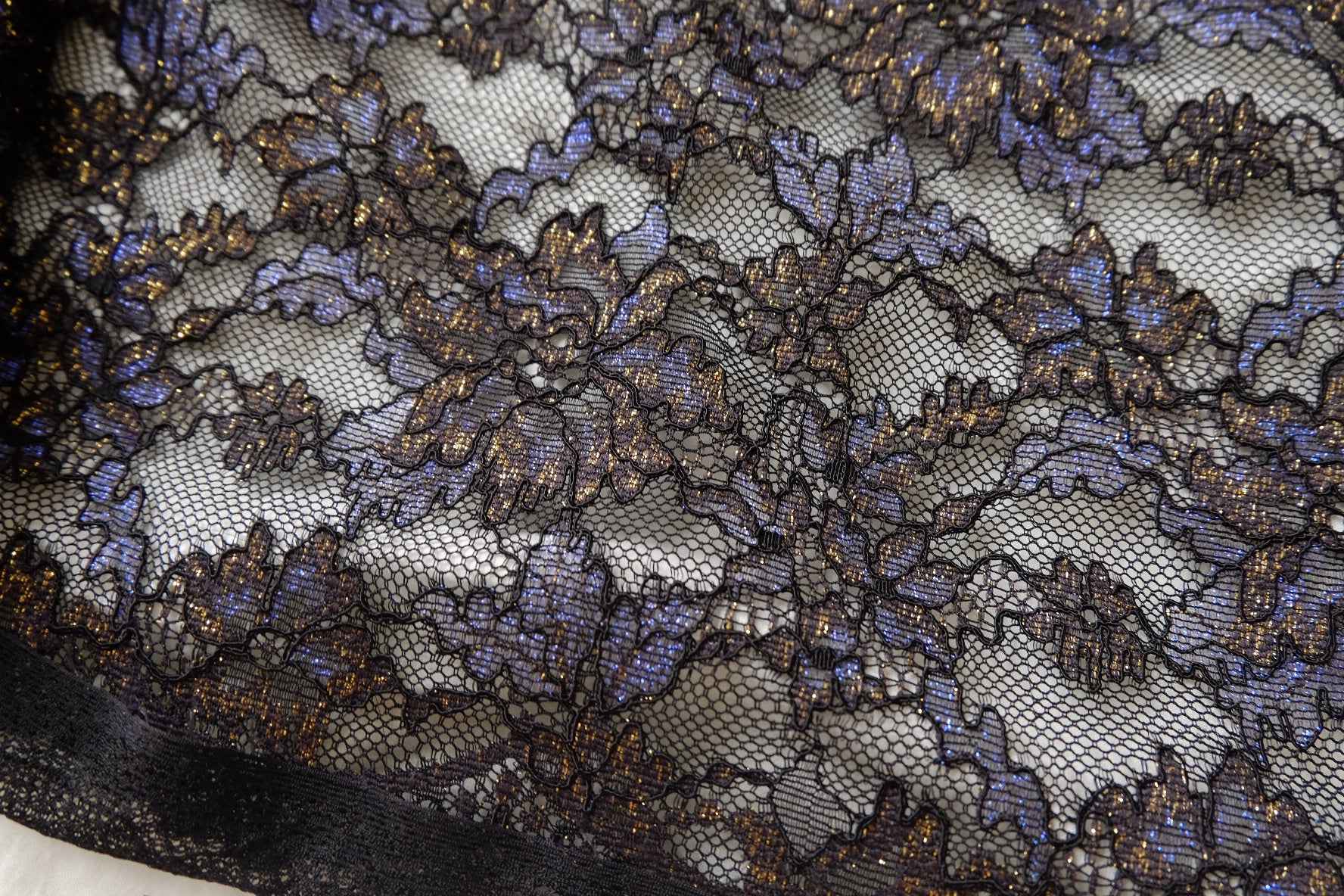 Black Metallic Blue-Gold Lace Fabric - 3.28 yd