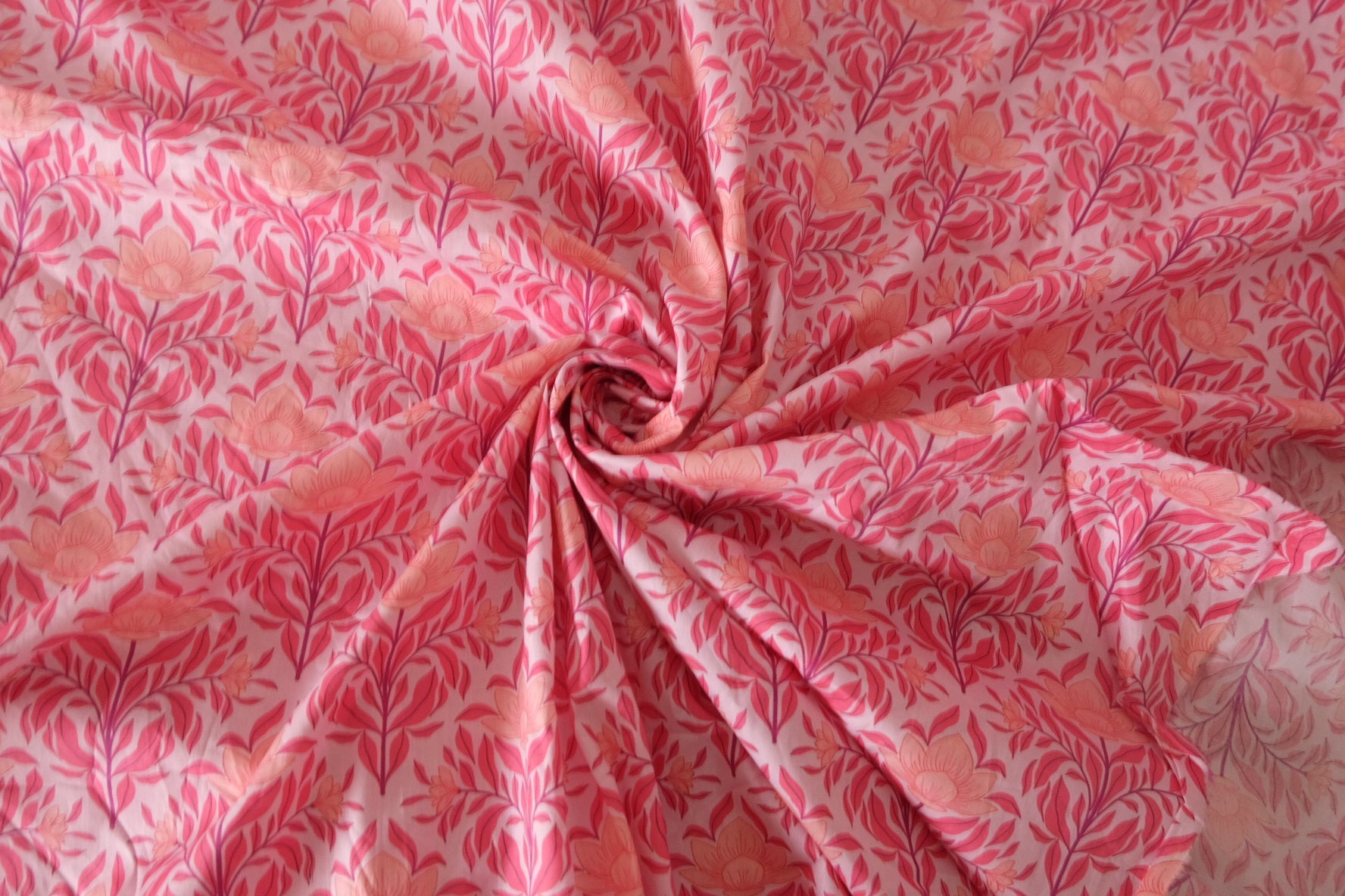 Pink Floral Cotton Lawn Fabric - 1.6 yd