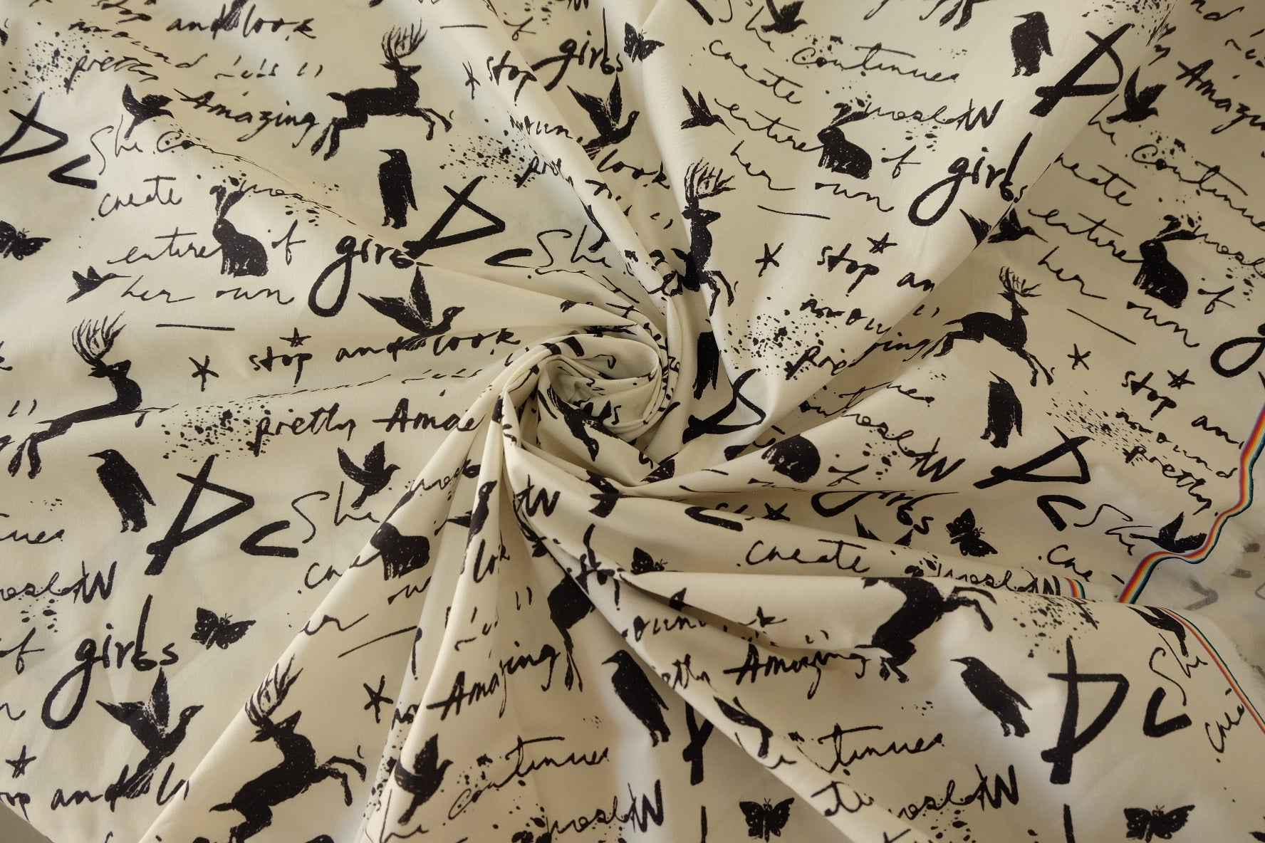 Black Ink Illustration Dense Cotton Poplin Fabric – 2.2 yd