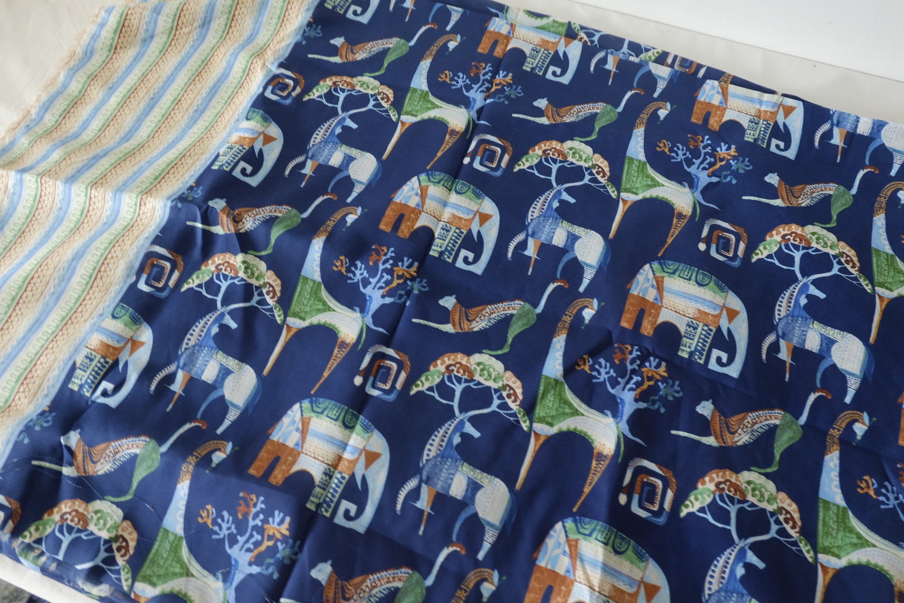 Navy Horse Print Border Cotton Fabric – 2.2 yd