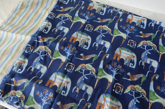 Navy Horse Print Border Cotton Fabric – 2.2 yd