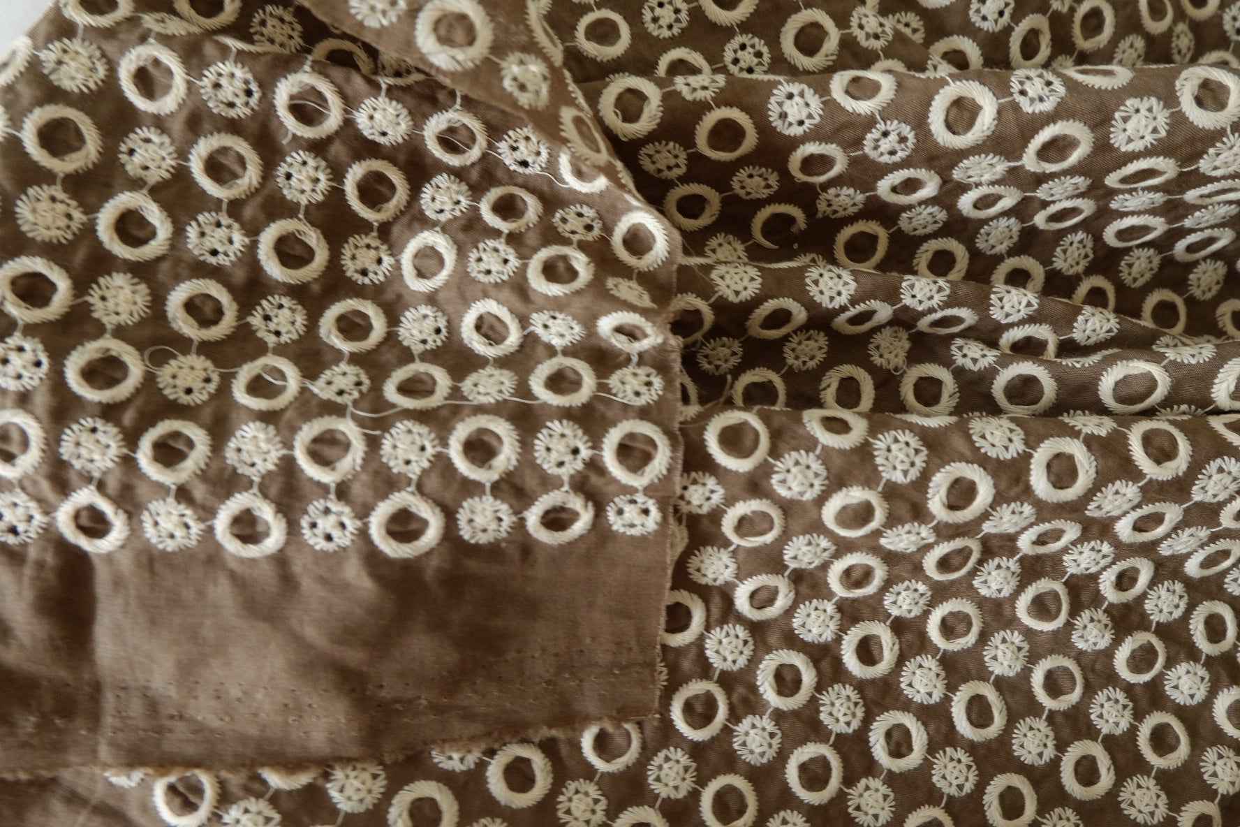 Brown Embroidered Cotton Fabric – 2.2 yd
