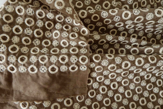 Brown Embroidered Cotton Fabric – 2.2 yd