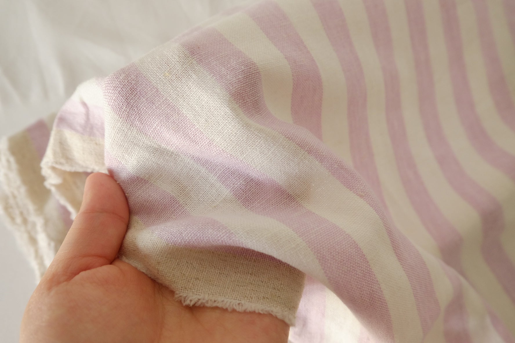 Pink Stripe Cotton Linen Fabric – 1.6 yd