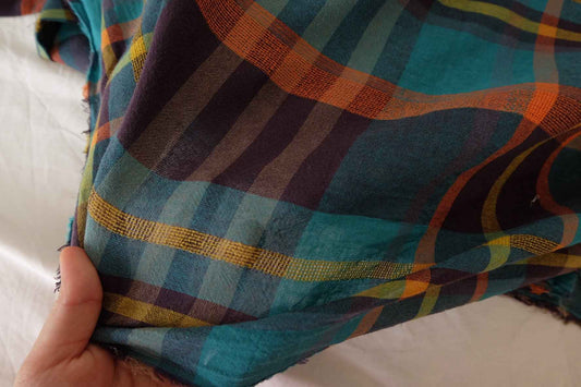 Vintage Colorful Plaid Linen Cotton Fabric – 1.6 yd
