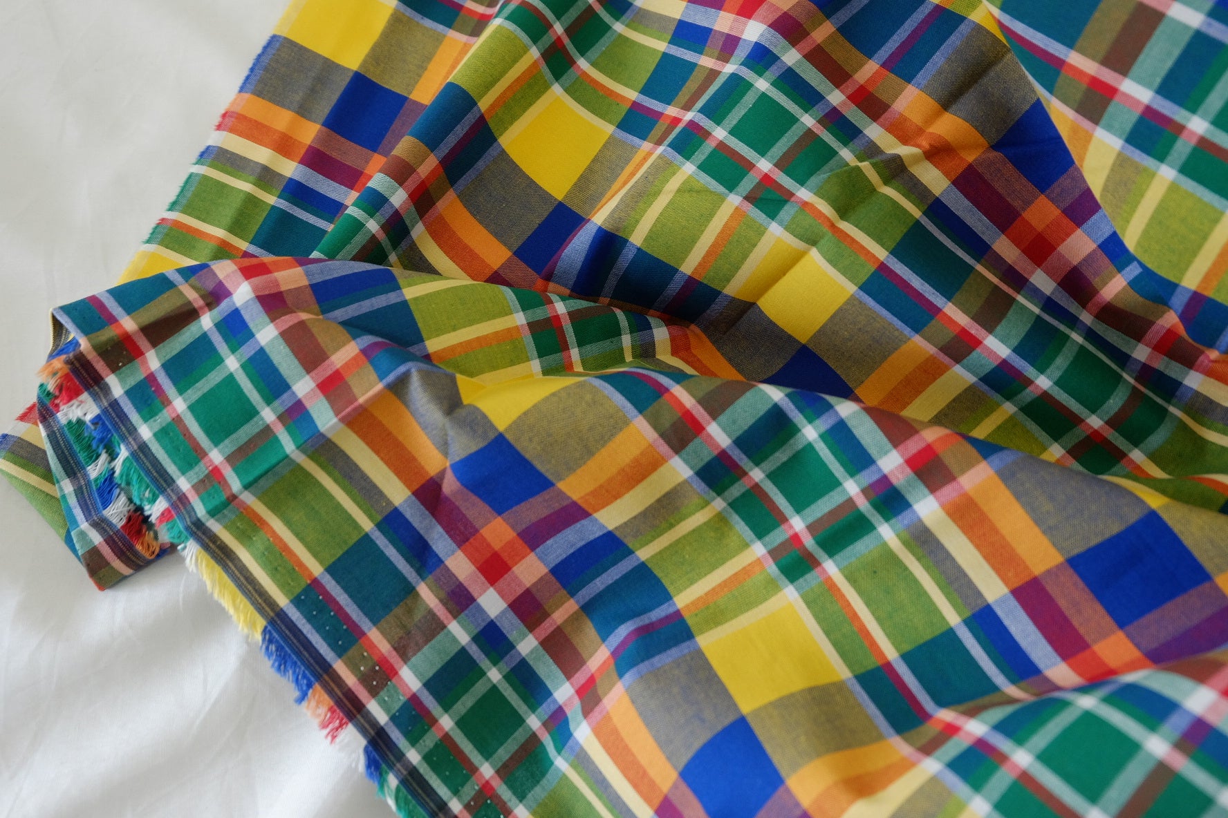 Colorful Yarn Dyed Cotton Plaid Fabric – Vibrant Rainbow Check – 1.6 yd