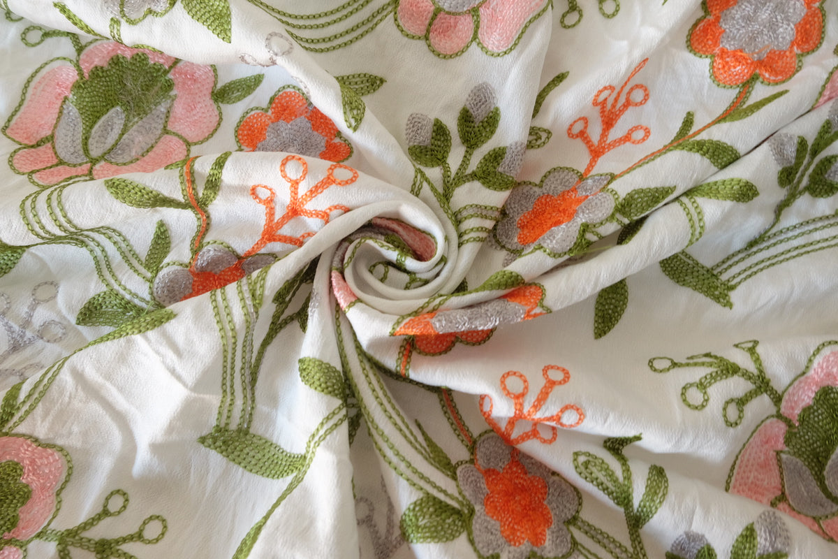 Spring Garden Floral Embroidered Tencel Nylon – 2 yd