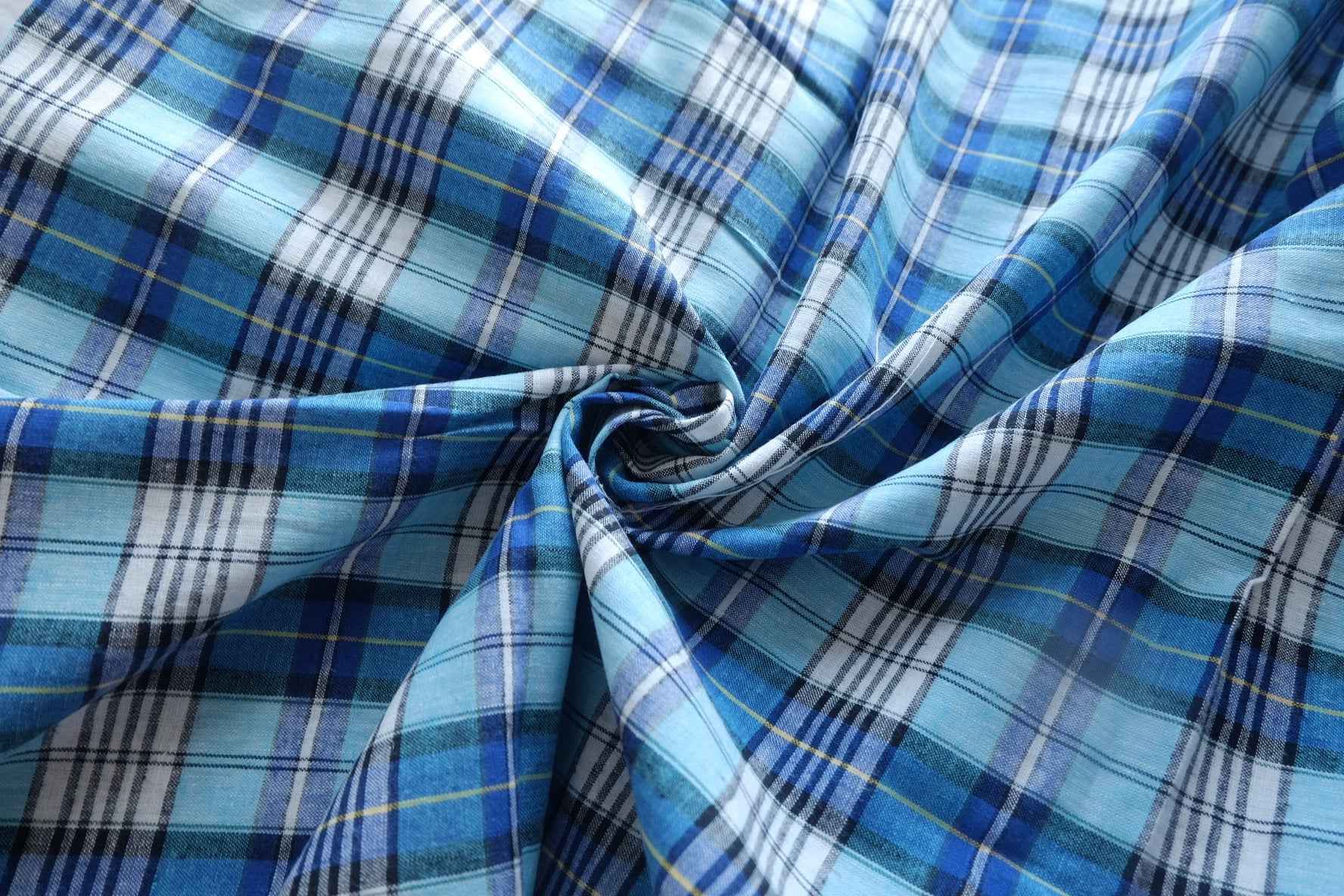 Blue Plaid Linen-Cotton Fabric - 2.19 yd