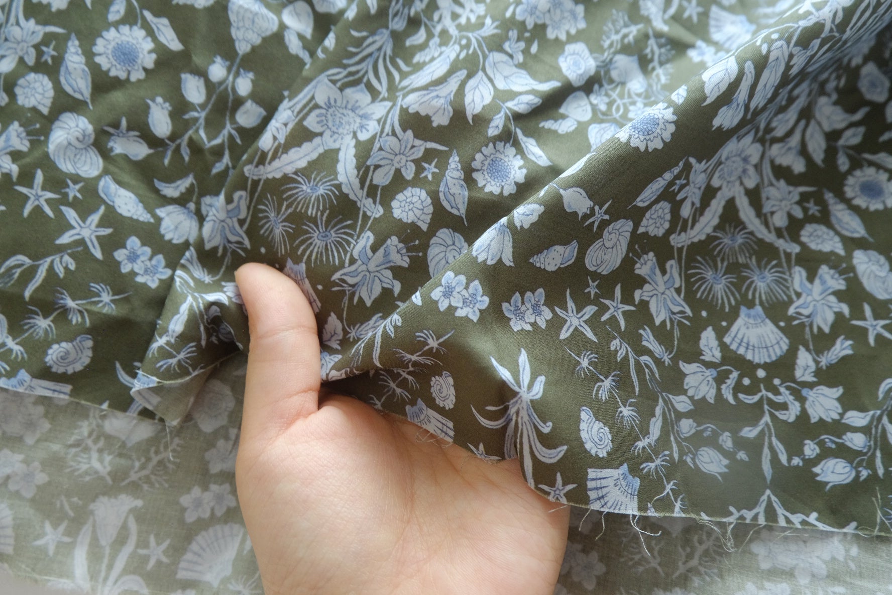 Olive Sea Garden Cotton Poplin Fabric - 4.48 yd