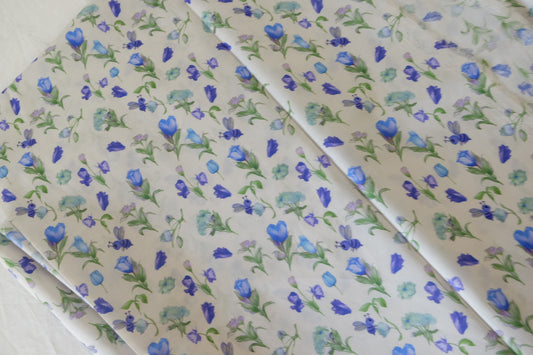 Blue Meadow Cotton Lawn Fabric – Floral Bee Garden Print (3.8 yd Cut)