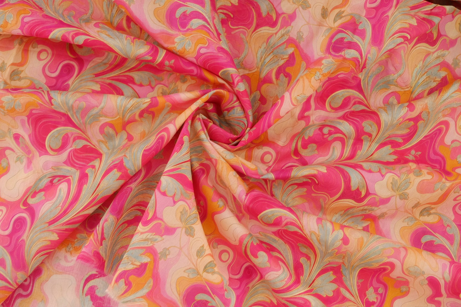 Pink Marbled Botanical Cotton Lawn – 1.6 yd
