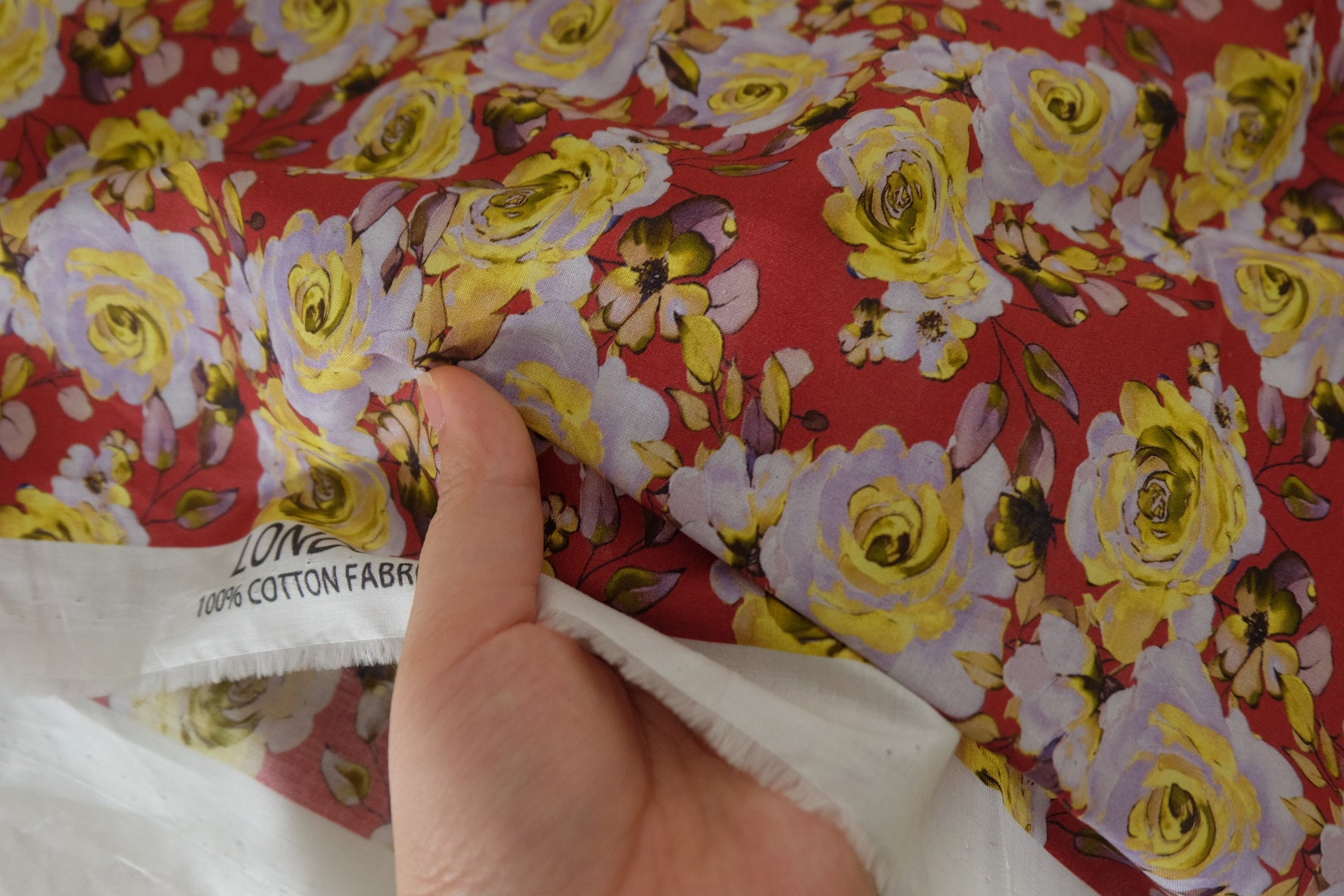 Vintage Yellow Rose Cotton Lawn Fabric – Soft Floral Cotton Print – 2.3 yd