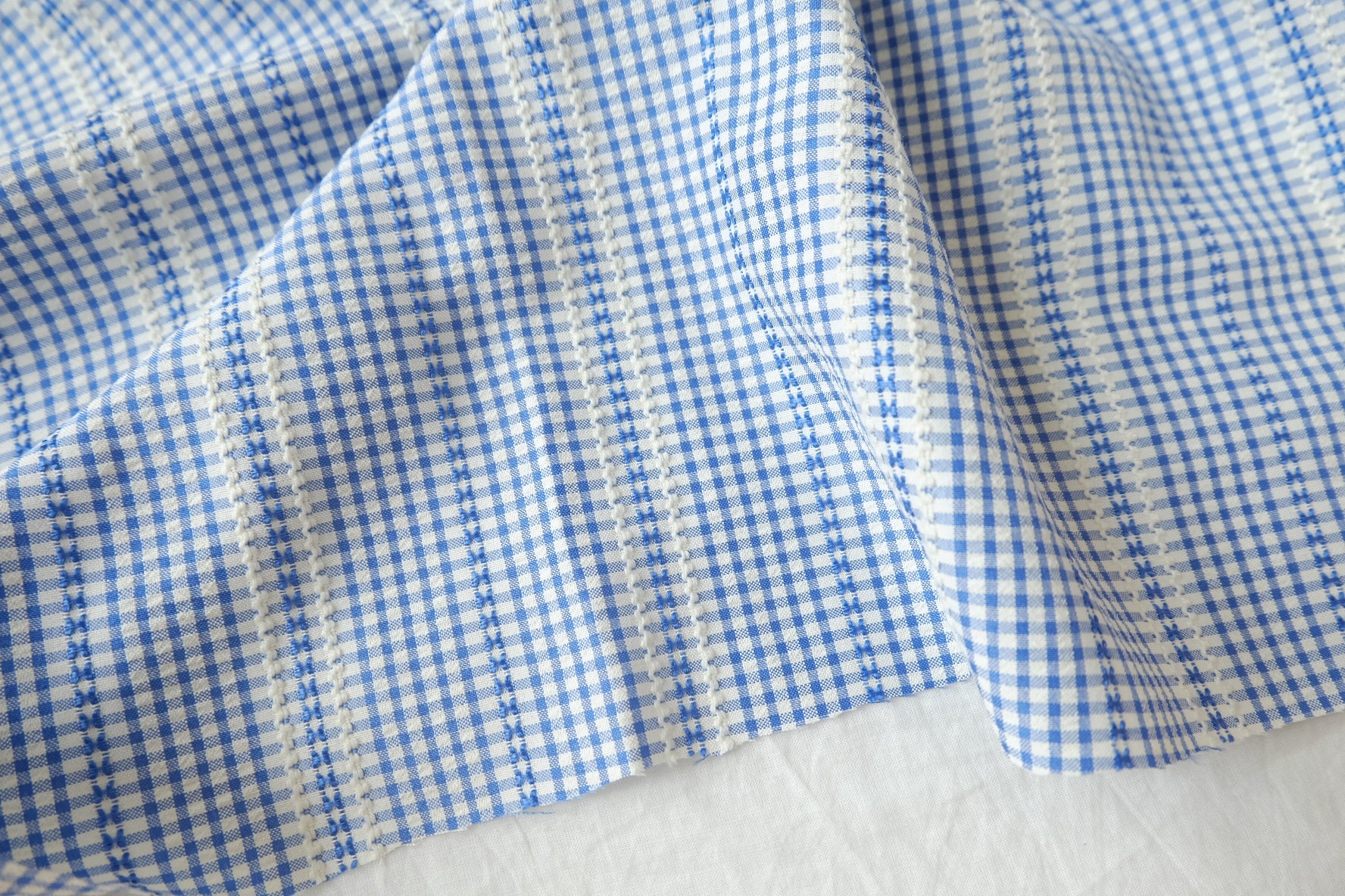 Blue Gingham Jacquard Cotton Blend, 2.19 Yards