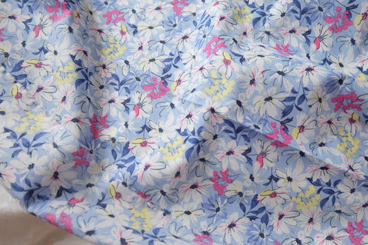 Blue Summer Daisy Cotton Poplin Fabric — 2.19 yd