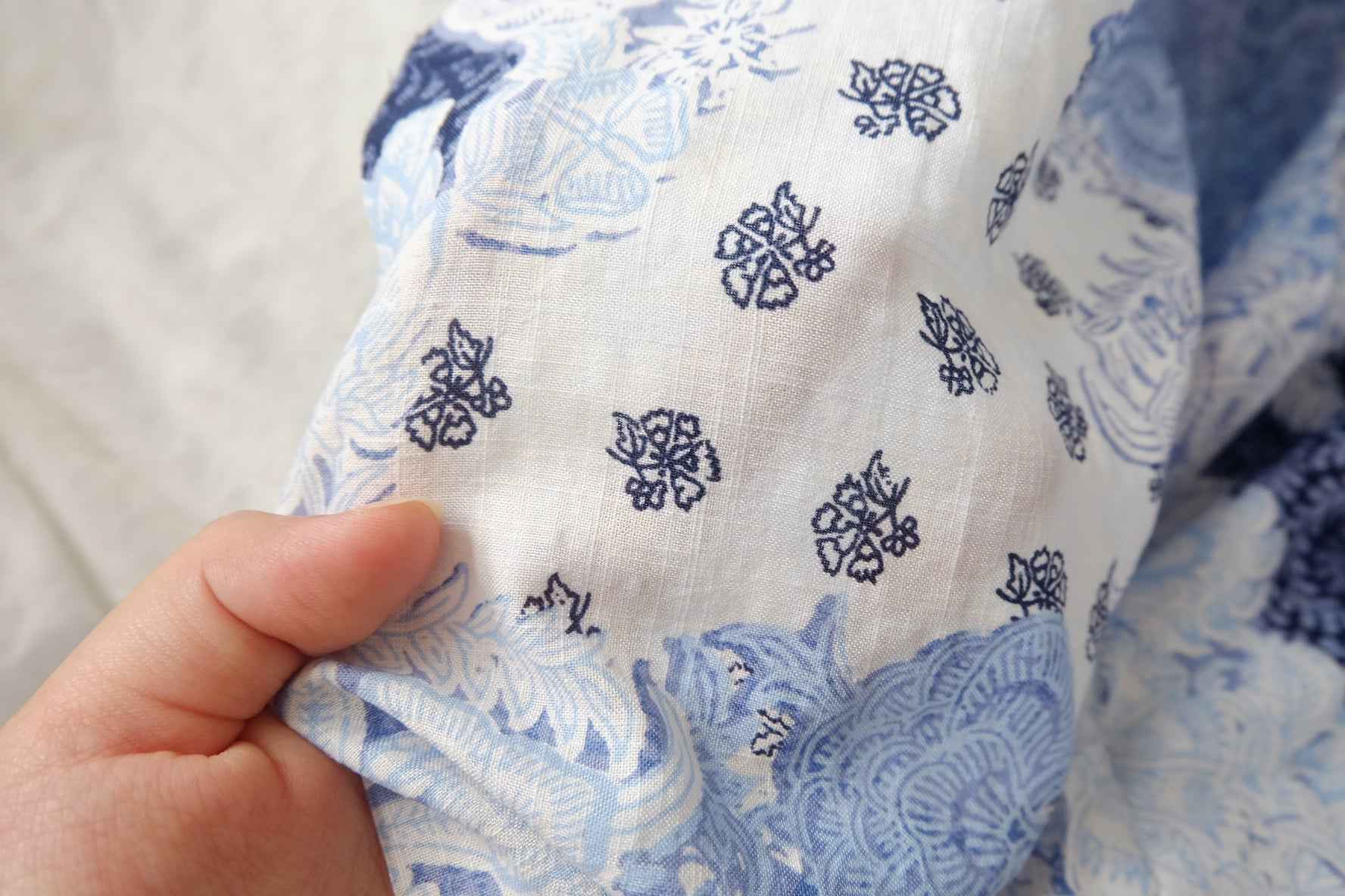 Blue Patchwork Cotton-Linen Fabric - 2.19 yd