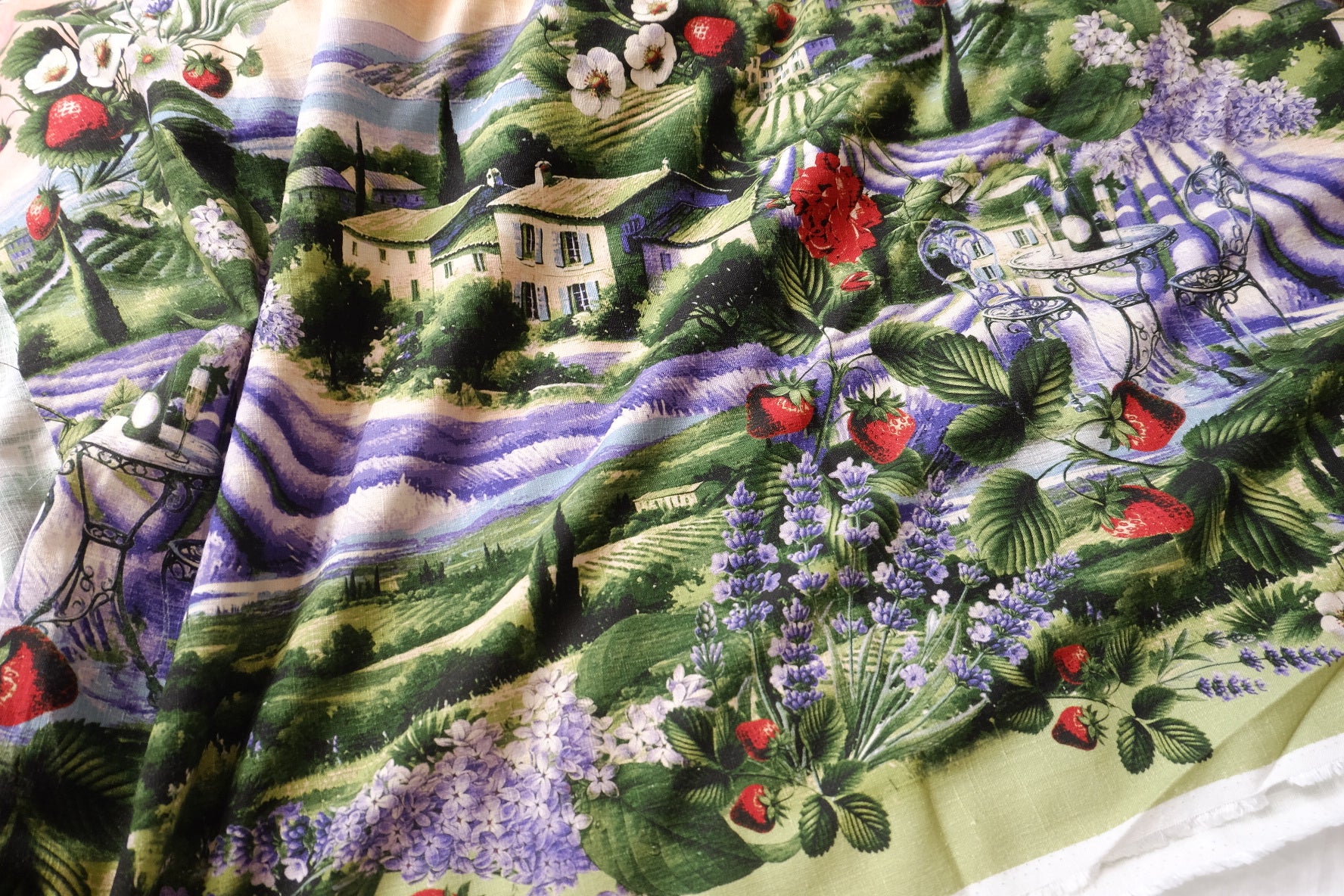 Countryside Garden Scenic Cotton Linen Fabric — 2.19 yd