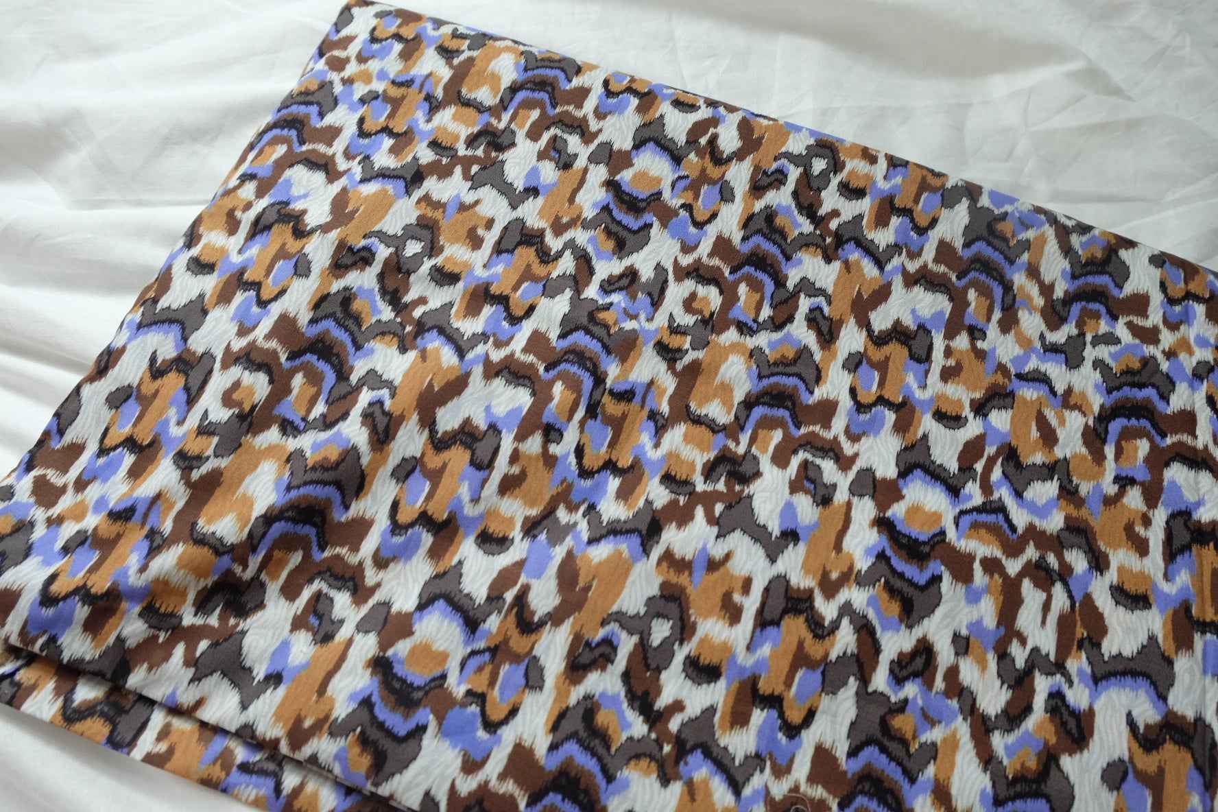 Abstract Brown and Blue Cotton Fabric, Lightweight Apparel Weight, 2.08 Yards