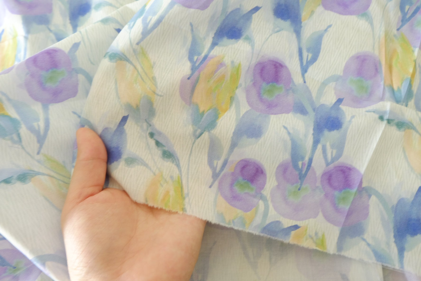 Watercolor Lavender Garden Cotton Lawn Fabric – 2.73 yd Piece