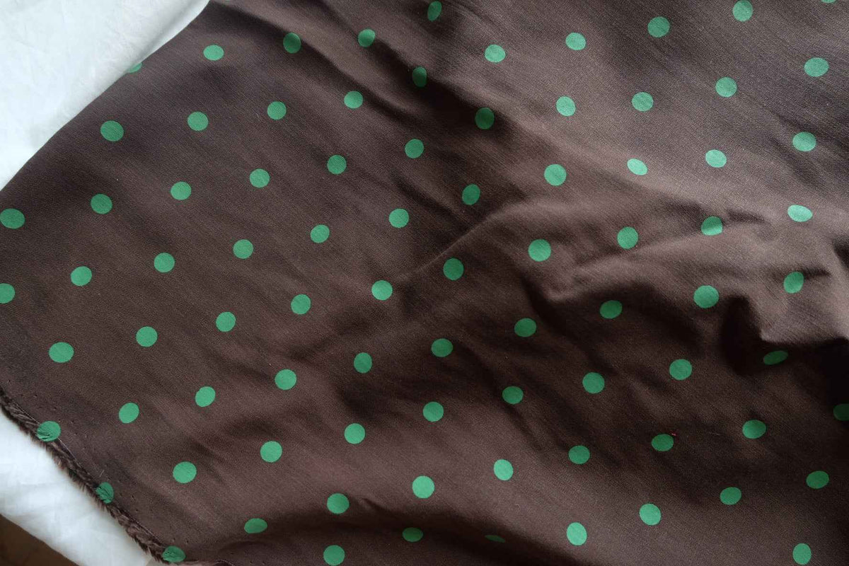 Chocolate & Green Polka Dot Tencel Linen — 2.2 yd