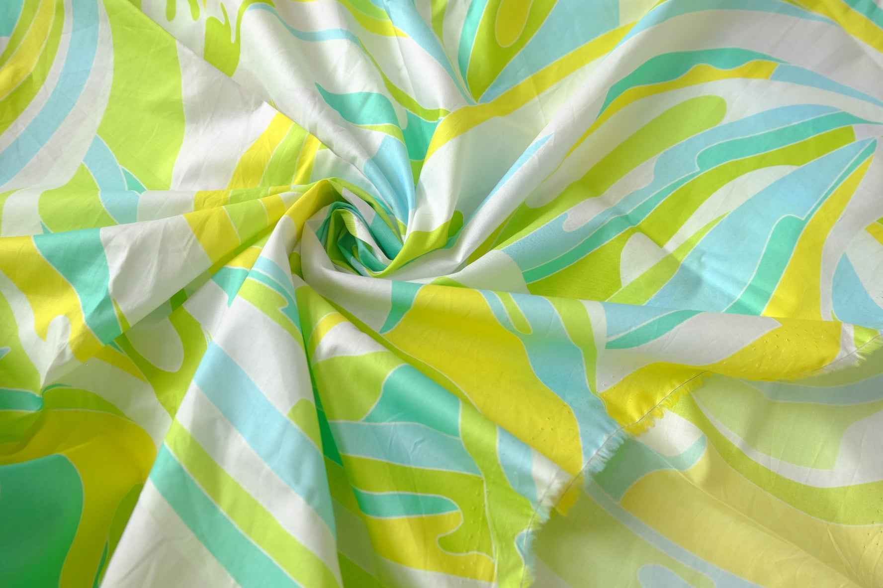 Retro Lime Swirl Cotton Lawn Fabric - 3.28 yd
