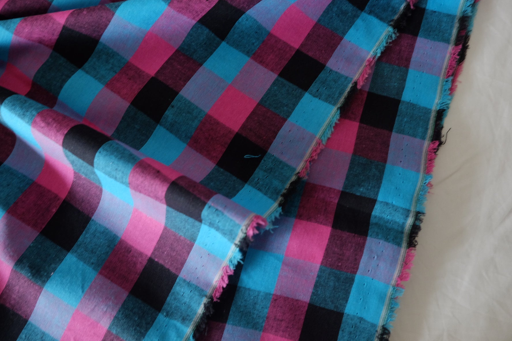 Fuchsia & Turquoise Yarn-Dyed Cotton Plaid – 2.19 yd