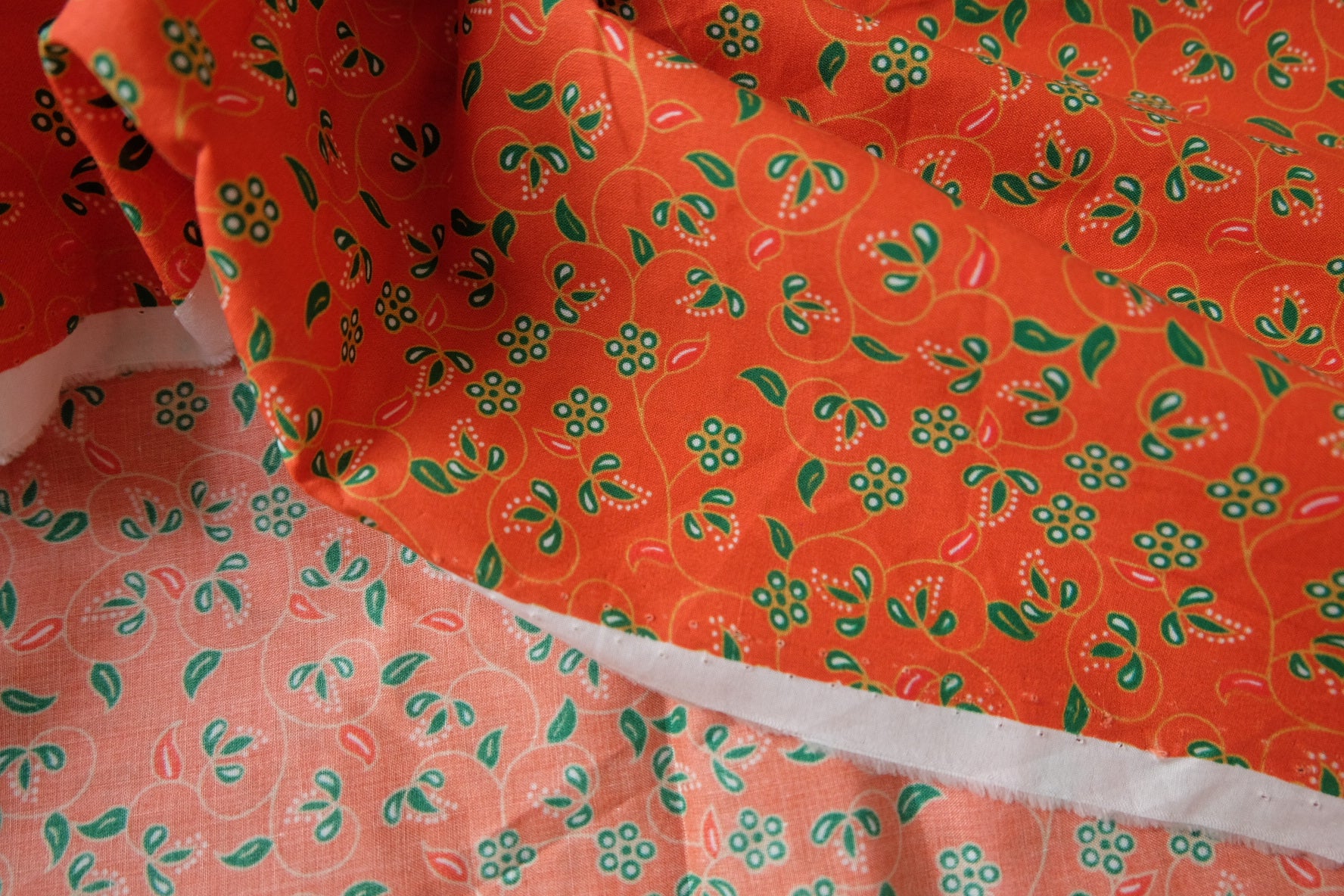 Orange Floral Cotton Poplin Fabric – Crisp 60s Summer Shirting (3.28 yards)