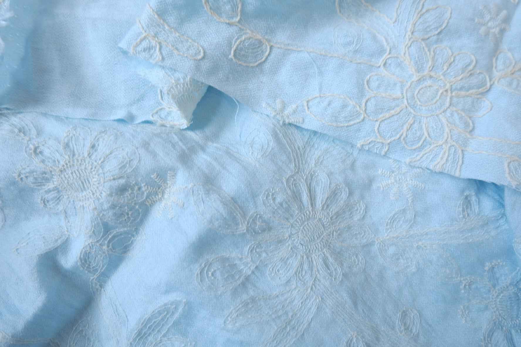Blue Embroidered Tencel Linen Fabric - 2.19 yd