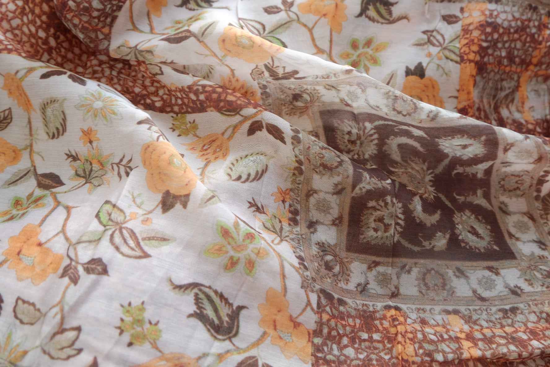 Vintage Patchwork Floral Tencel Linen Sheer Fabric - 3.28 yd