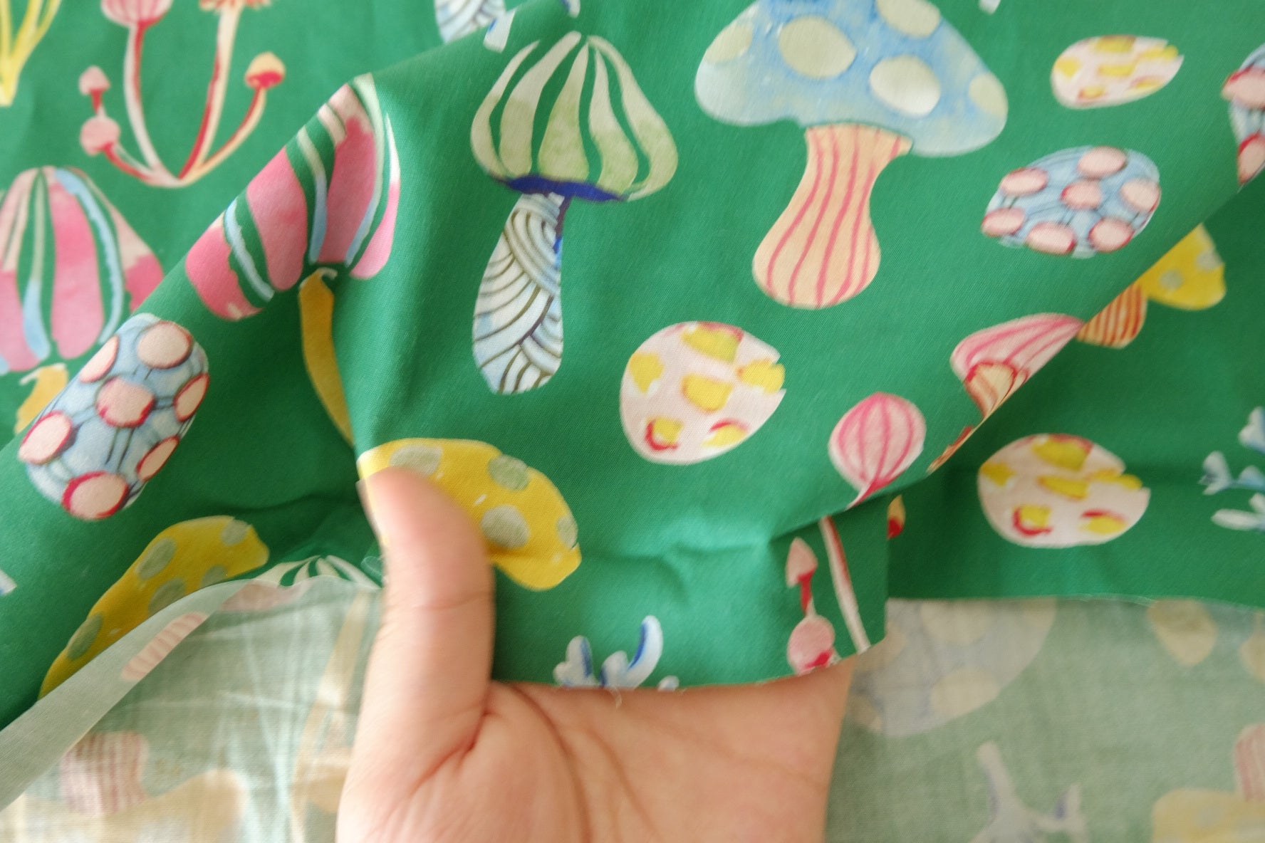 Woodland Mushroom Green Cotton Lawn Fabric, 1.64 Yards