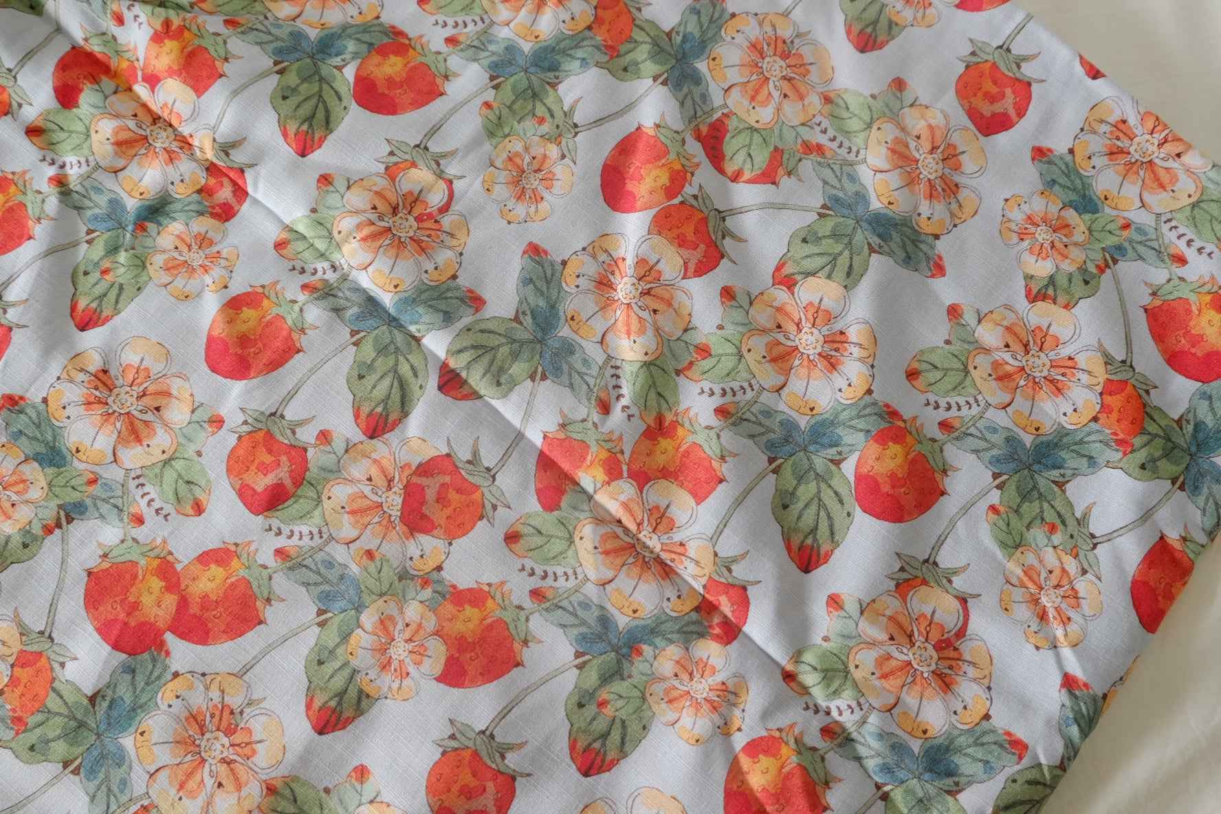 Strawberry Floral Linen Cotton Fabric – 2.2 Yards