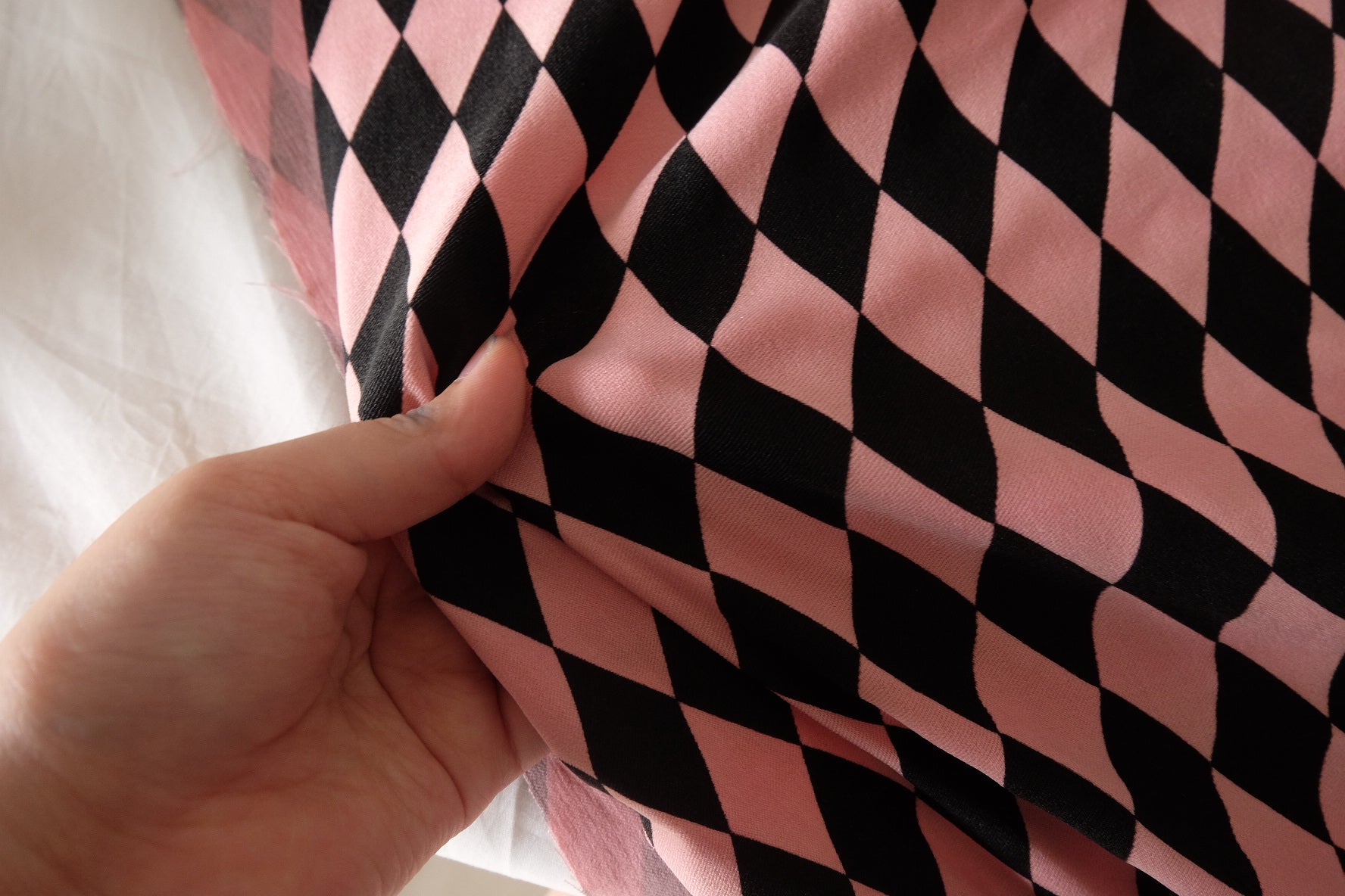 Pink & Black Harlequin Stretch Cotton Blend Fabric – 2.19 yd