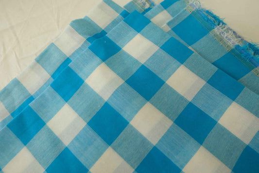 Lake Blue Yarn-Dyed Gingham Lightweight Cotton Fabric – 2.2 yd