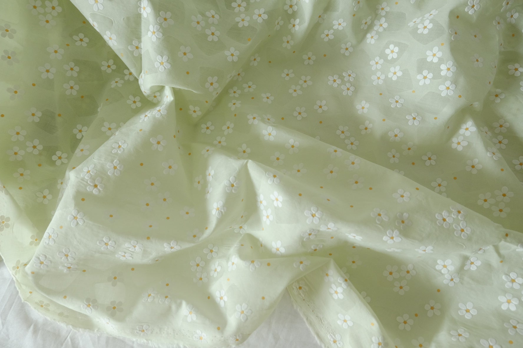Sage Daisy Textured Cotton Fabric – 2.2 yd