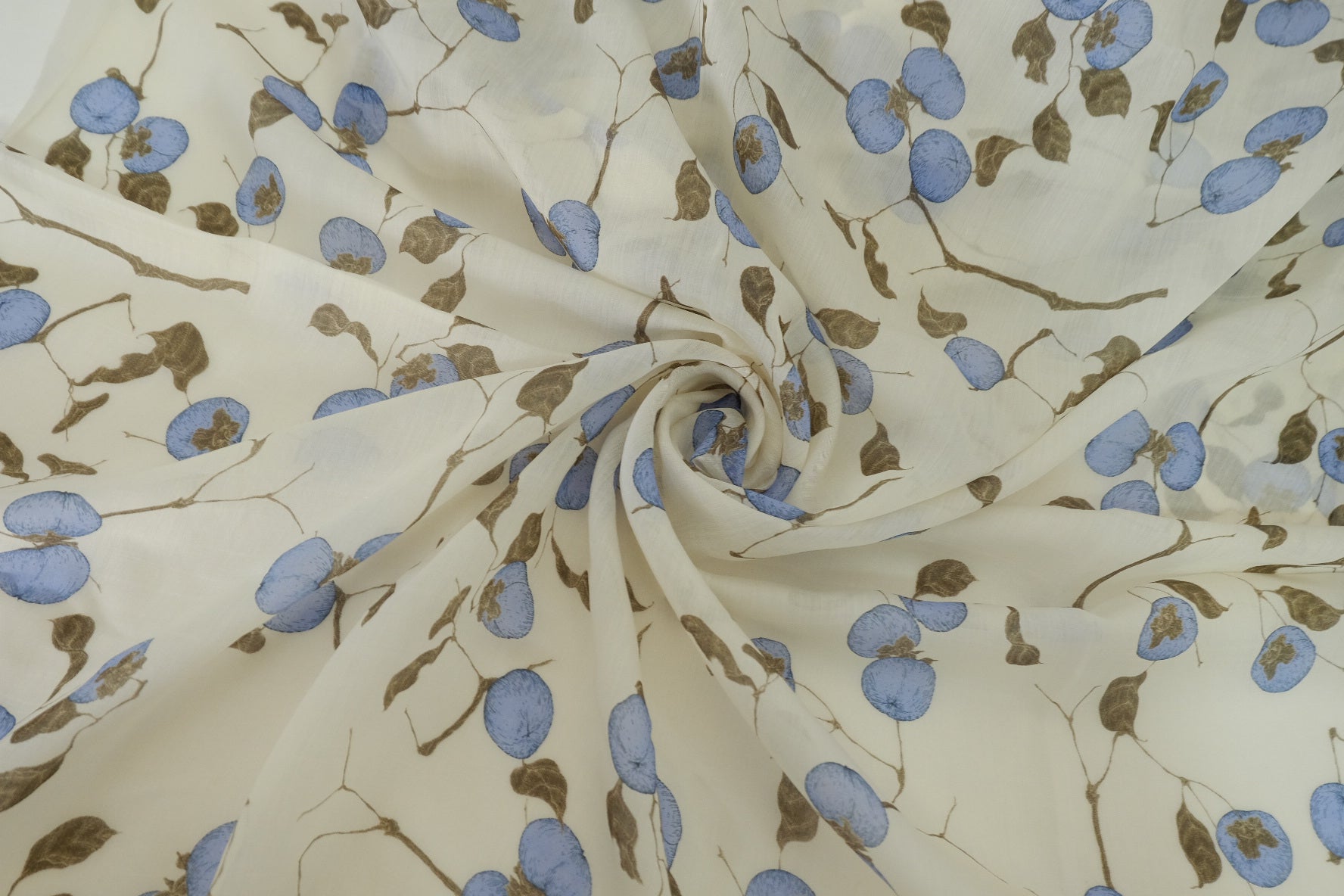 Blue Botanical Tencel Linen Blend Fabric – 2.2 yd