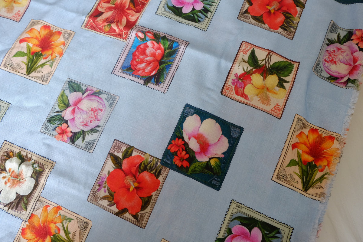 Floral Postage Stamp Lyocell Linen — 2.2 yd