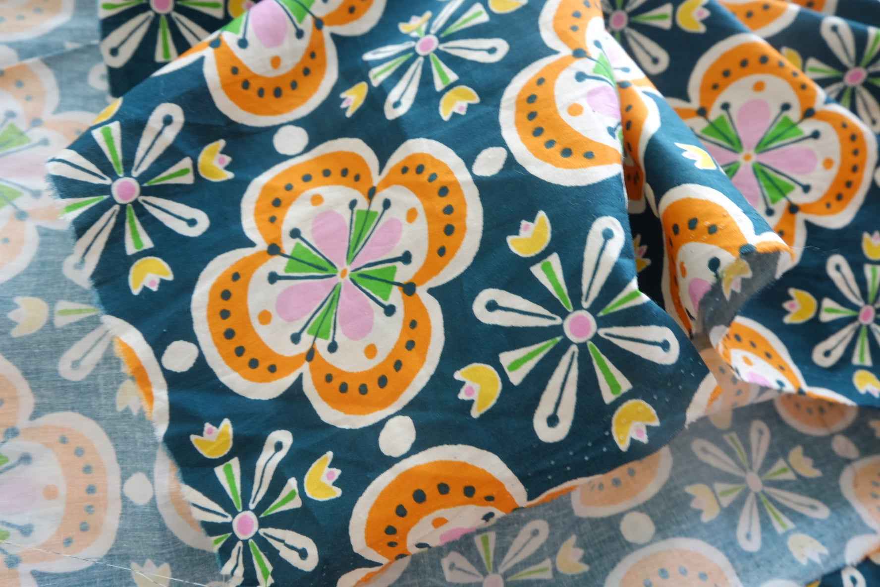 Bright Folk Floral Cotton Poplin Fabric - 3.28 yd