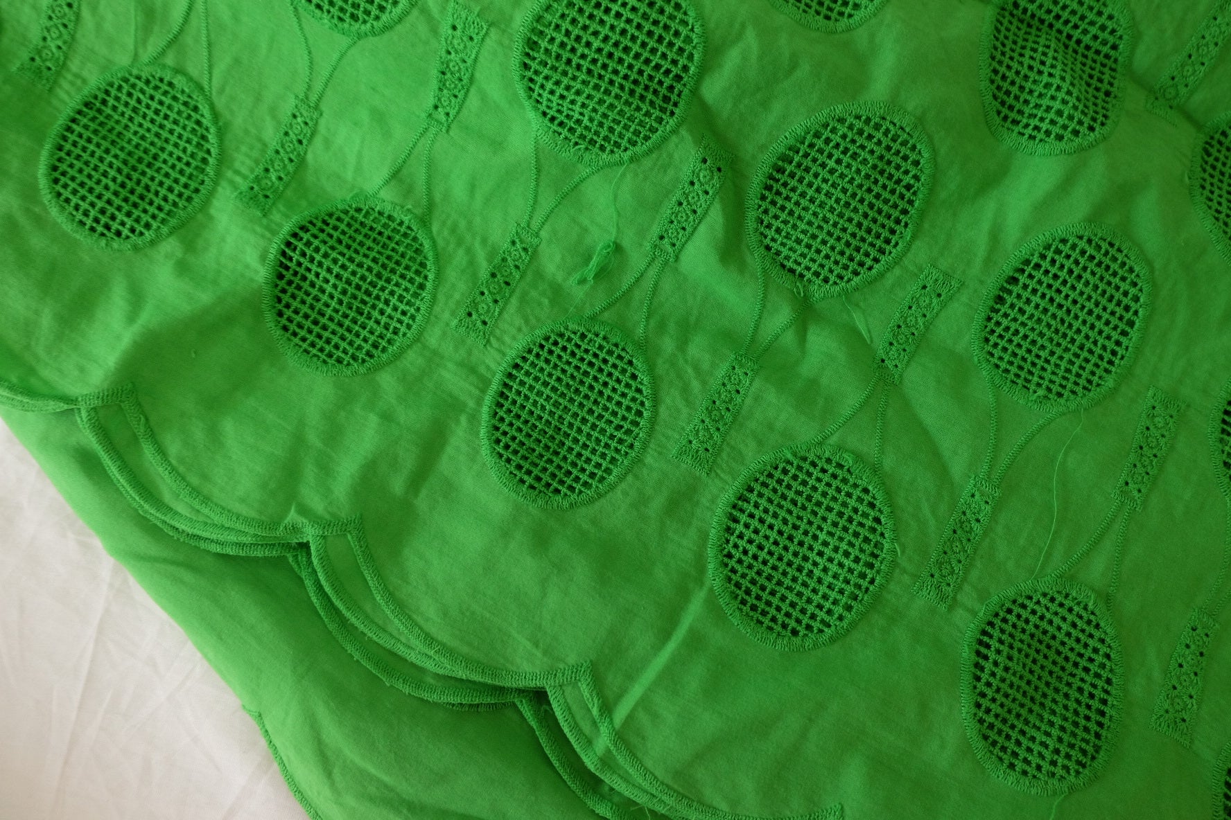 Green Embroidered Eyelet Cotton Fabric – 2.2 yd