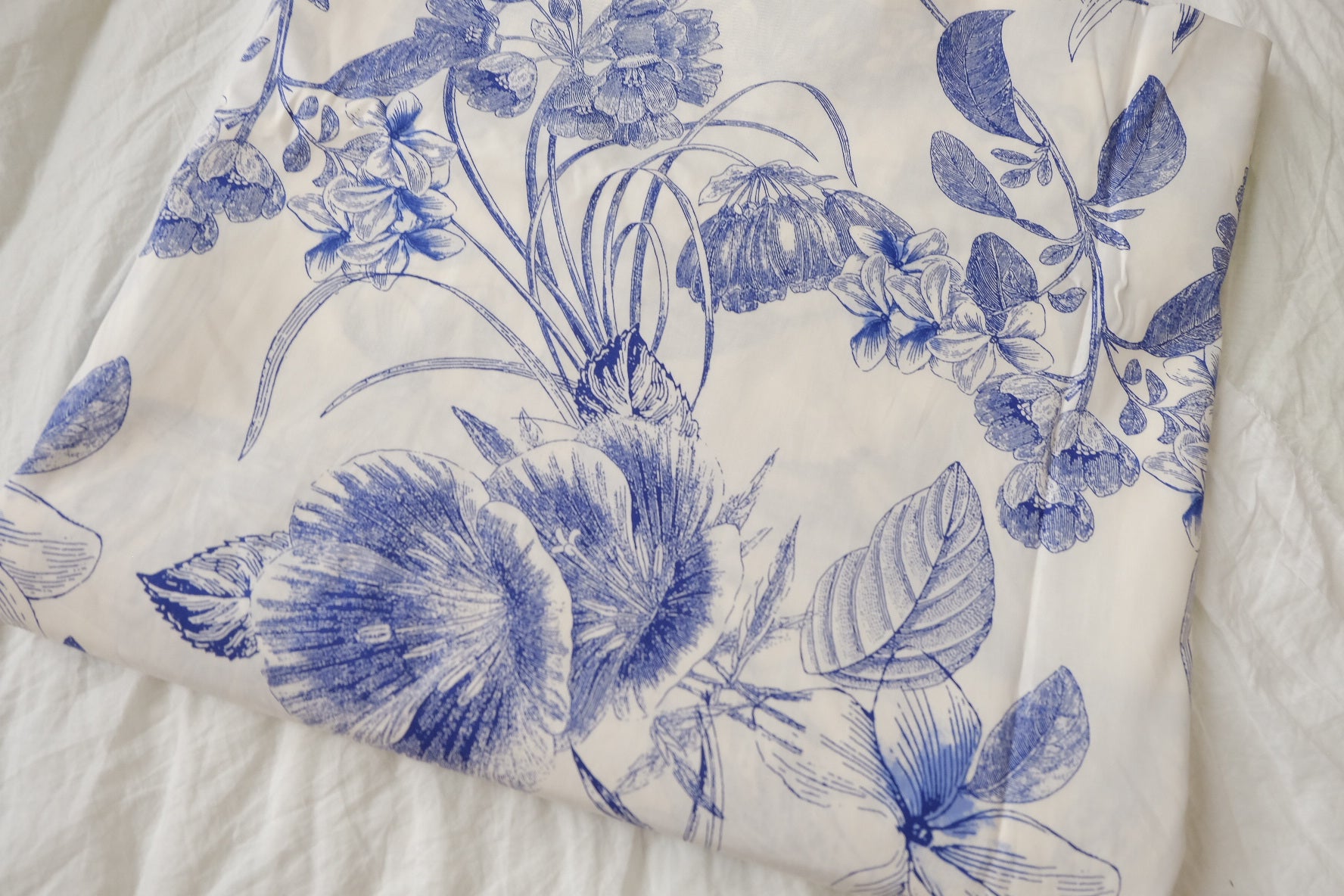 Blue Botanical Cotton Poplin Fabric, 3.28 Yards