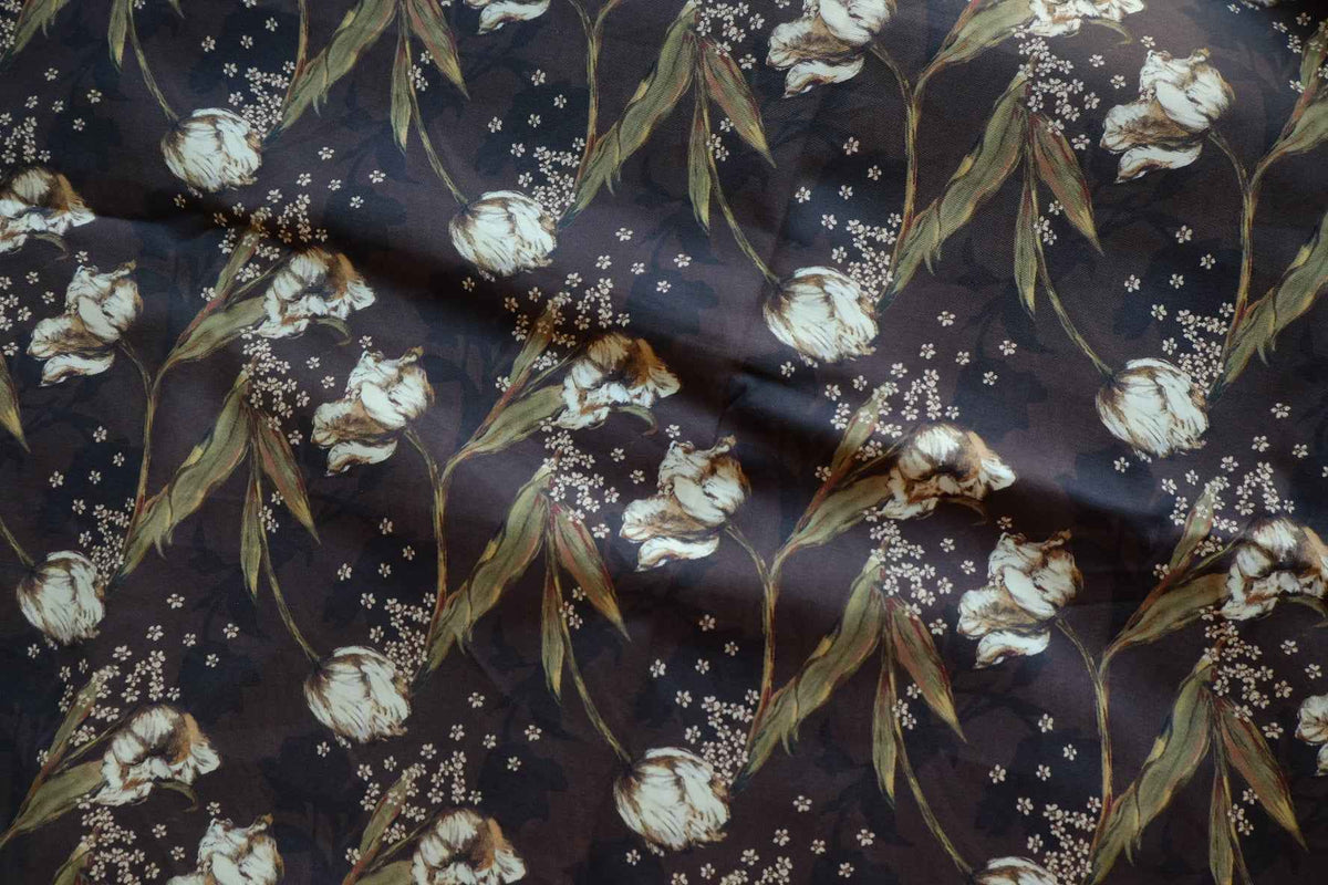 Midnight Botanical Floral Double-Layer Cotton Poplin – 2.19 yd