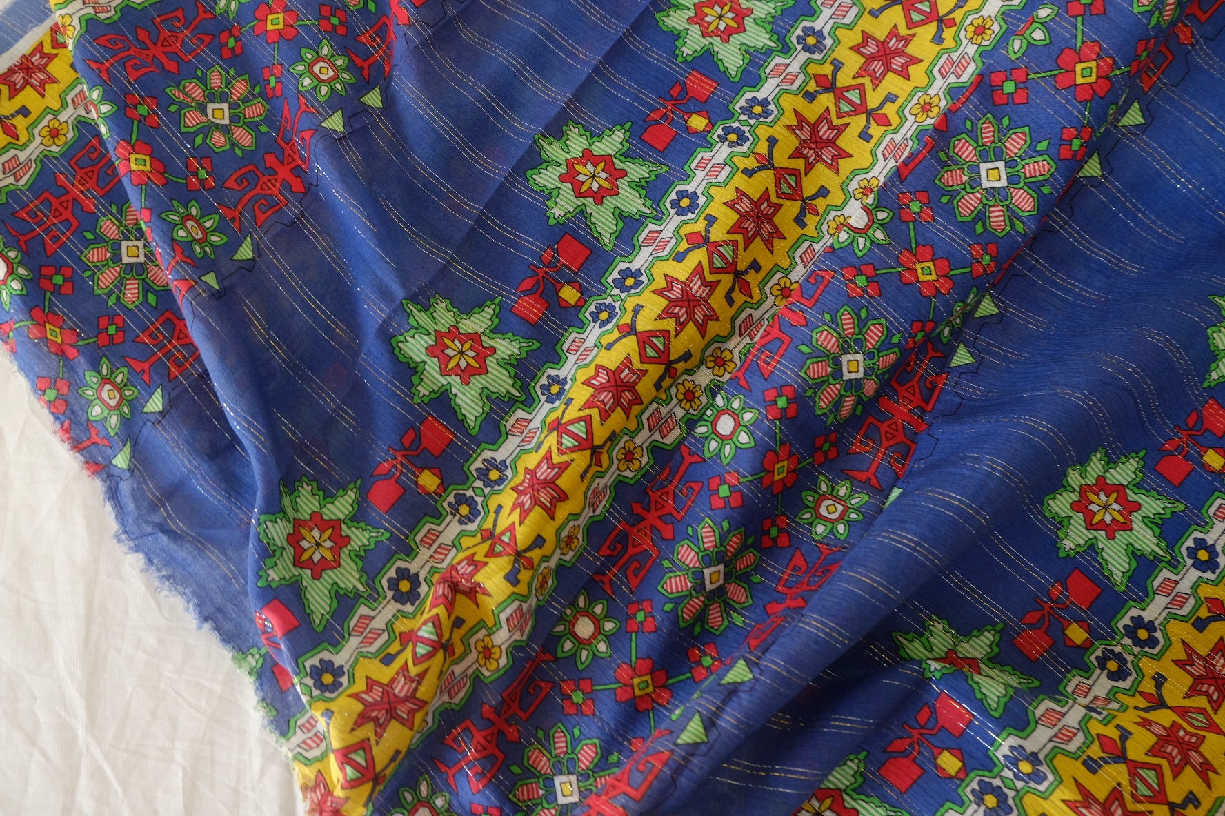 Metallic Thread Folk Print Cotton Fabric – 2 yd