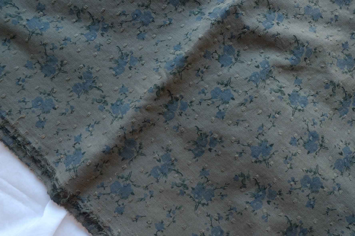Vintage Blue Floral Textured Cotton Jacquard – 3.28 yd
