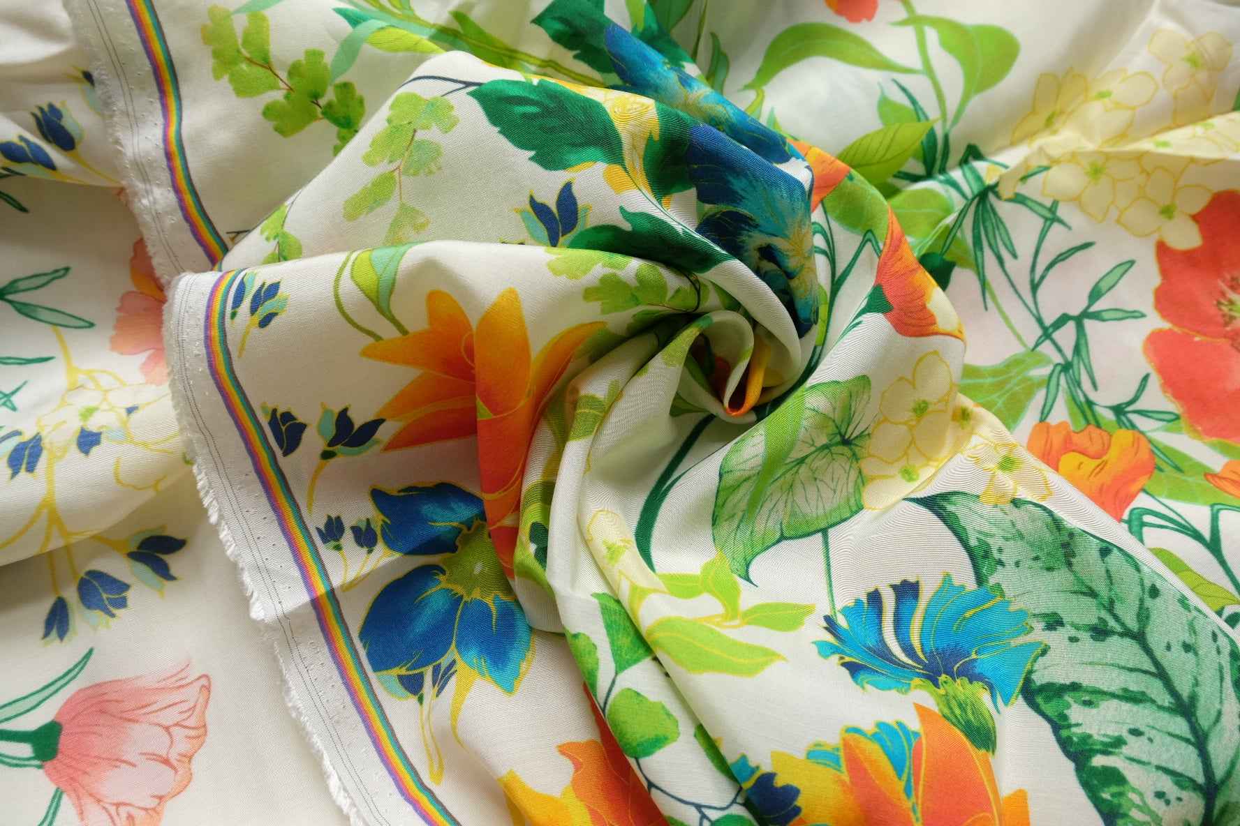 Tropical Placement Print Rayon Fabric for Shirt Dresses, Lightweight Drapey Weight, 3.28 Yards