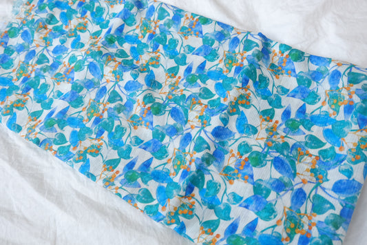 Blue Green Botanical Cotton Linen, 1.7 Yards