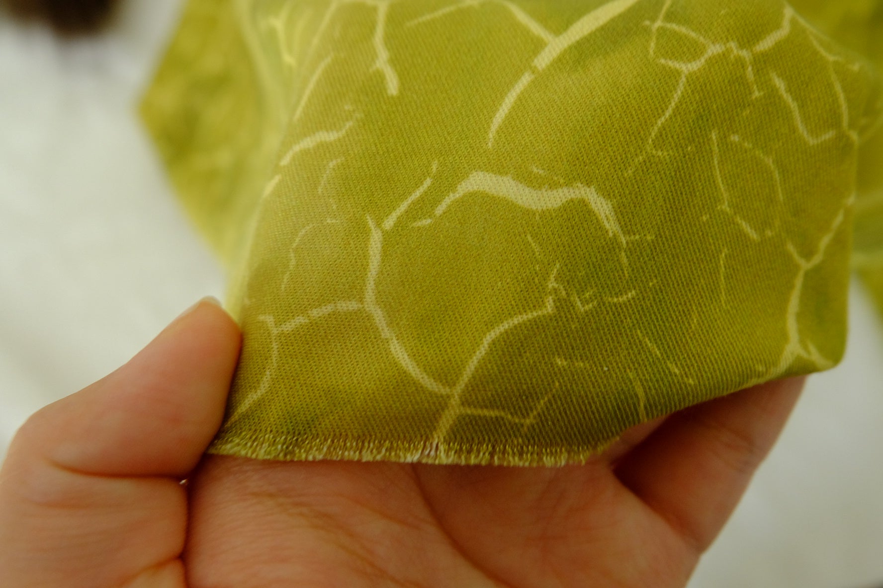 Pure Lyocell Twill Fabric – Olive Green Abstract Crackle Pattern – 3.3 yd