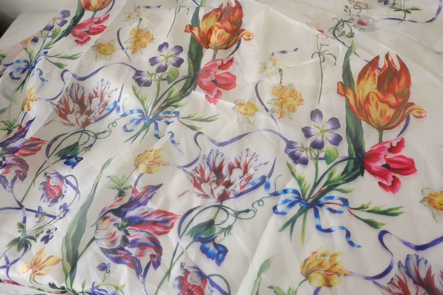 Border Floral Sheer Chiffon Organza Fabric – 3.2 yd