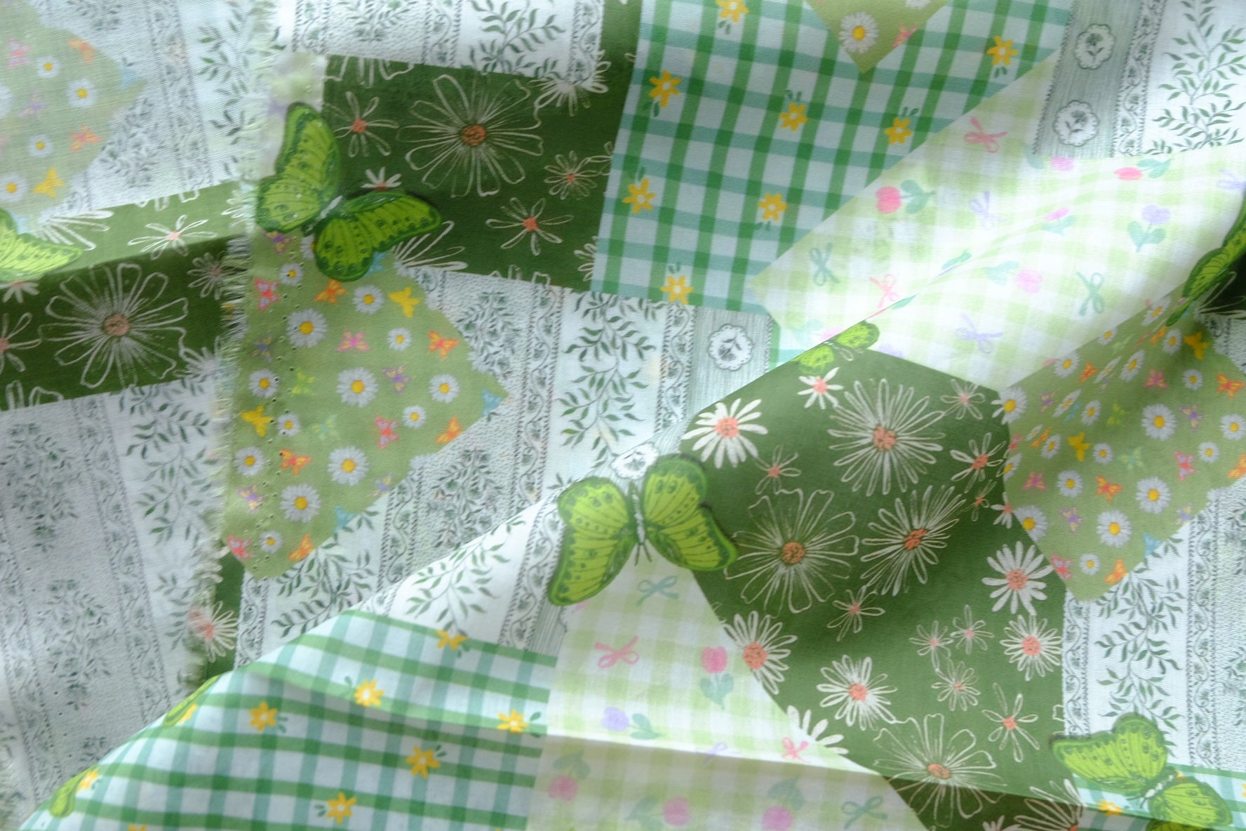 Green Patchwork Butterfly 100s Cotton Lawn – 2.2 yd