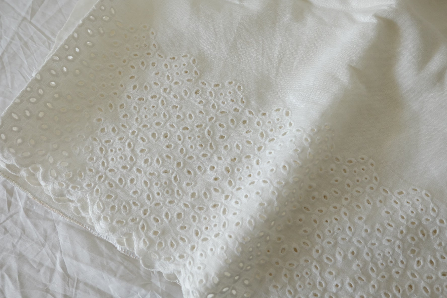 Ivory Eyelet Border Pure Linen Fabric, 2.19 Yards