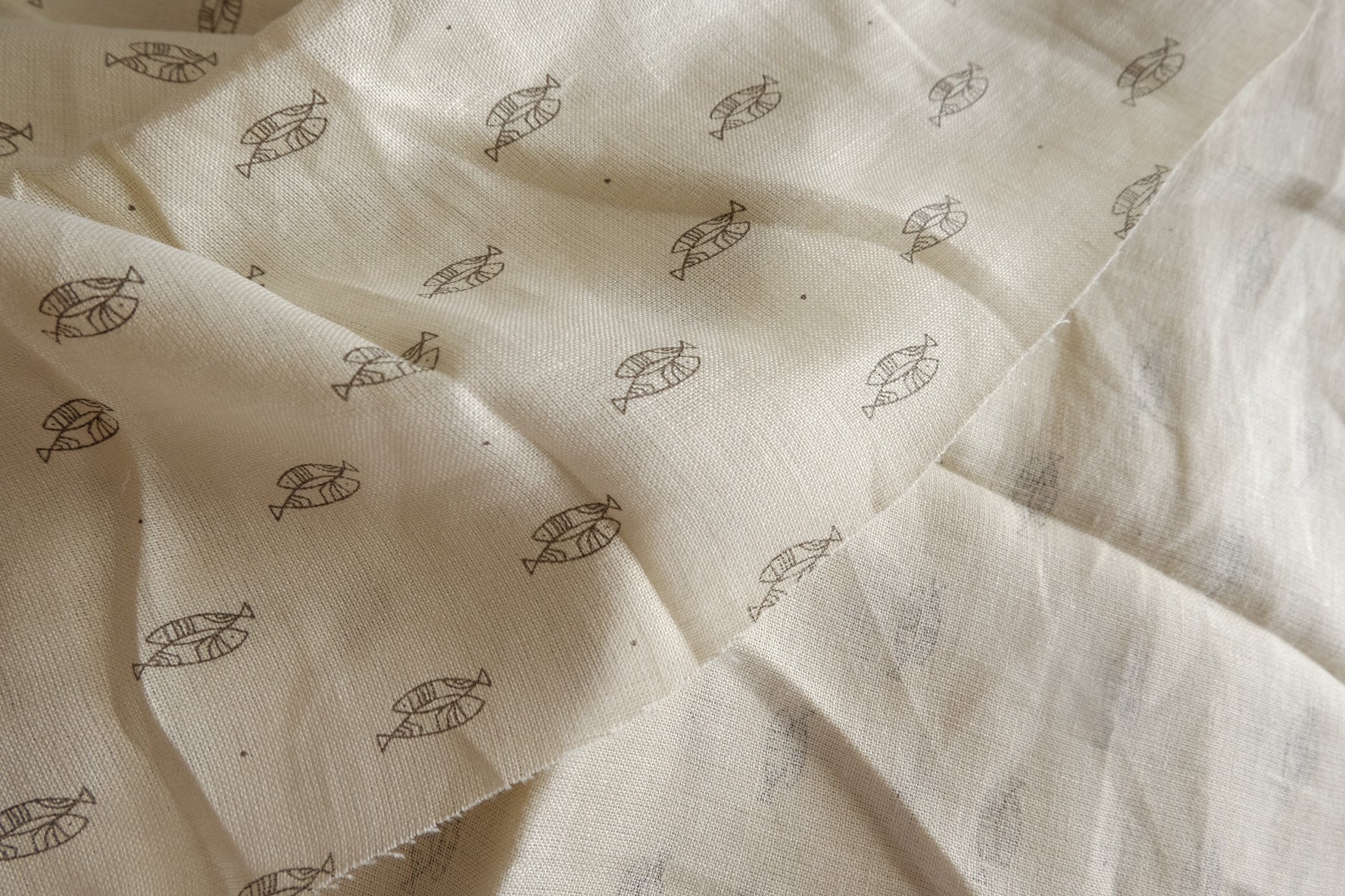 Natural Fish Print Linen Fabric - 2.19 yd
